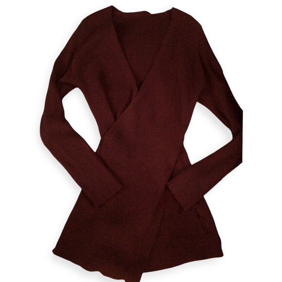 Ribbed Knit Sweater V- Asymmetrical Front Long-Sleeve M - Picture 7 of 7